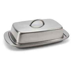 Vintage Stainless Steel Butter Dish w Lid Mid Century Tableware Tray Set